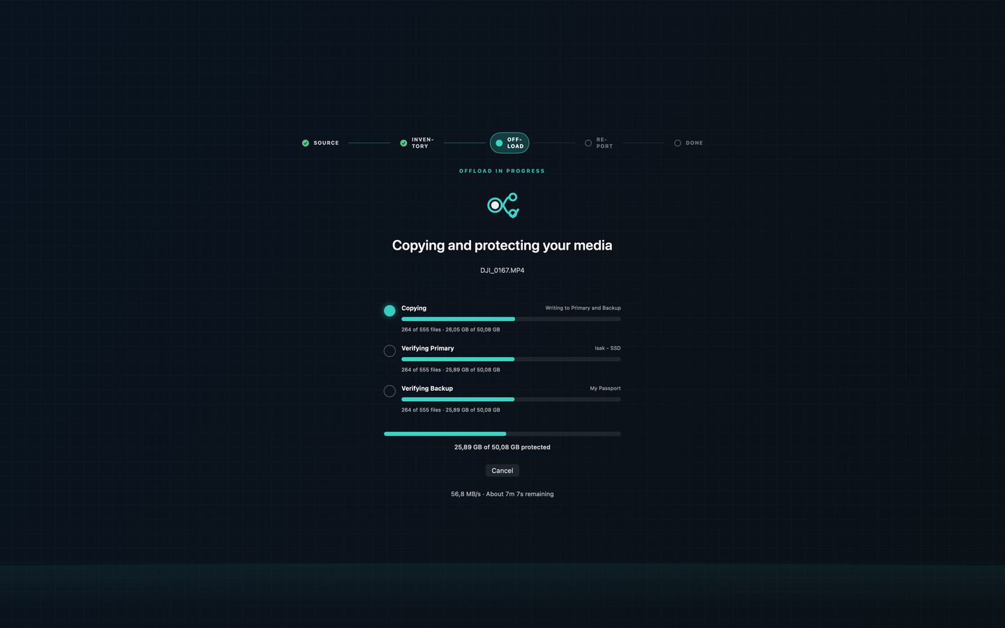 OffloadPilot copying and verifying to destinations