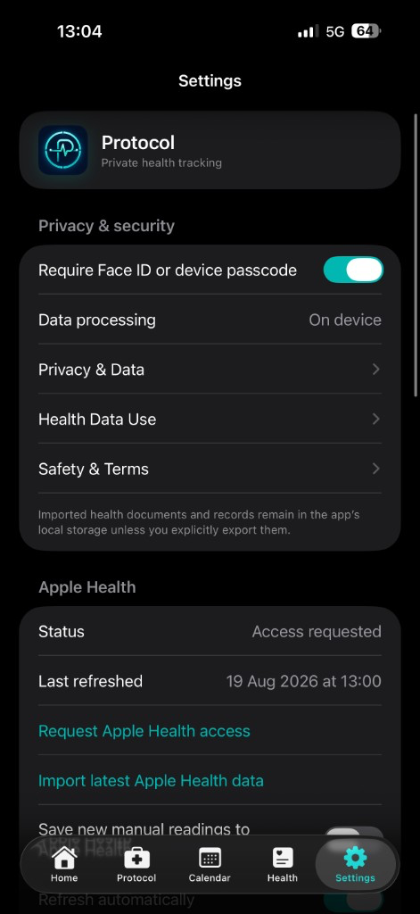 Protocol privacy settings with on-device processing and access controls.